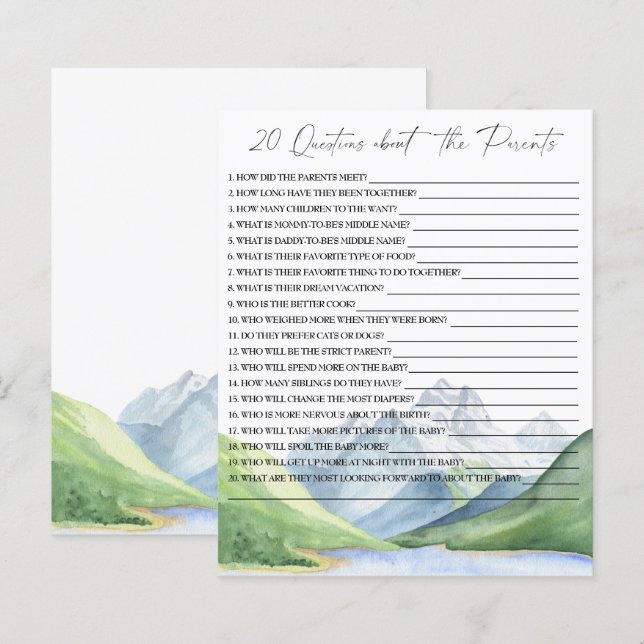 20親の赤ちゃんシャワーゲームに関する質問 (正面/裏面)