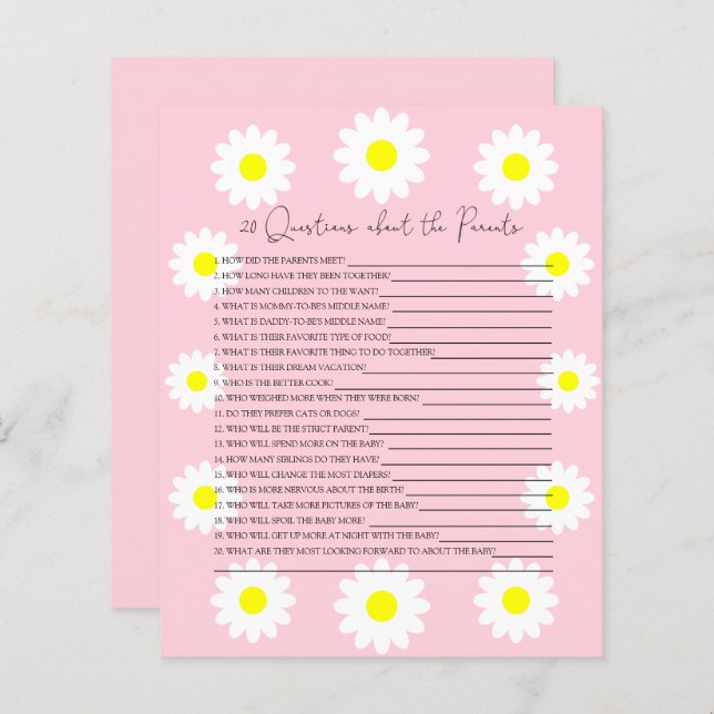 20親の赤ちゃんシャワーゲームに関する質問 (正面/裏面)