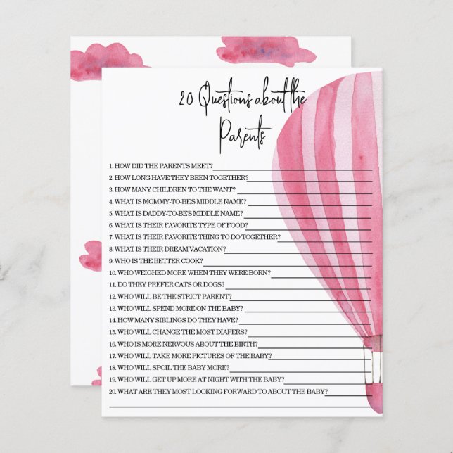 20親の赤ちゃんシャワーゲームに関する質問 (正面/裏面)