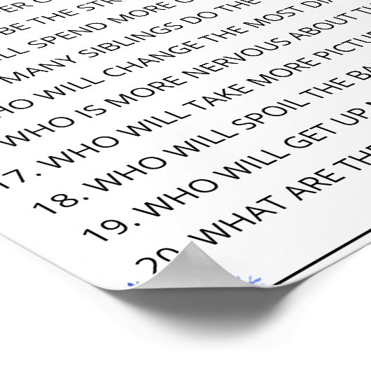 20親の赤ちゃんシャワーゲームに関する質問 ポスター (角)