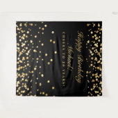 20誕生日の背景、黒および金ゴールド紙吹雪 タペストリー (正面(横))