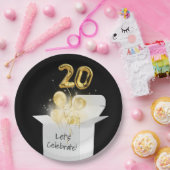 20誕生日の金ゴールドバルーン（白） ペーパープレート (パーティー)