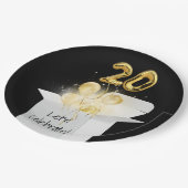 20誕生日の金ゴールドバルーン（白） ペーパープレート (アングル)