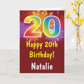 20誕生日カラフルレインボー花火赤 カード (黄色い花)