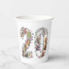 20誕生日ガールピンク花写真コラージホワイト 紙コップ