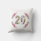 20誕生日ガールフォトコラージピンクフラワーホワイト クッション (裏面)