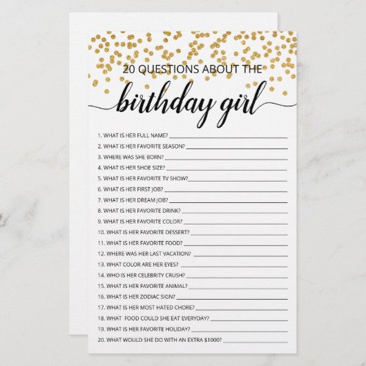 20誕生日ガール誕生日ゲームに関する質問 (正面/裏面)