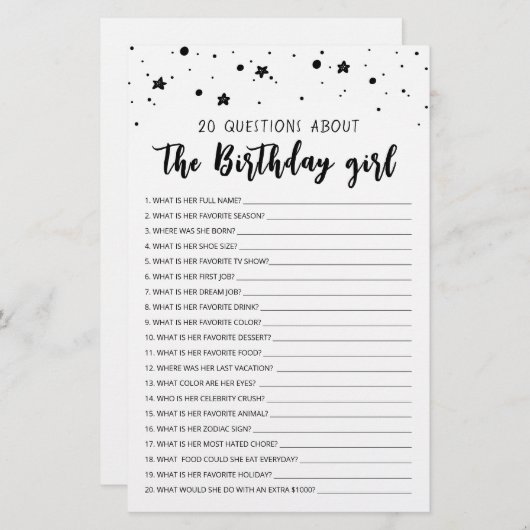 20誕生日ガール誕生日ゲームに関する質問 (正面/裏面)
