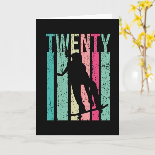 20誕生日スケートガールスケートボードスケートで滑る20 カード (黄色い花)