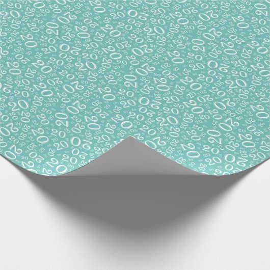 20誕生日ティール(緑がかった色)/ホワイトランダム番号パターン20 ラッピングペーパー (角)