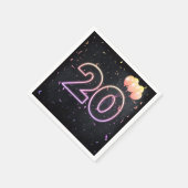 20誕生日ネオンサインオンブラックナプキンス スタンダードカクテルナプキン (角)