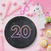 20誕生日ネオンサインオンブラック紙プレート ペーパープレート (パーティー)