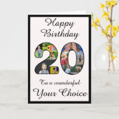 20誕生日ハッピー20文字&写真テンプレート カード (黄色い花)