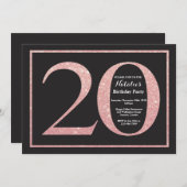 20誕生日バラピンク金ゴールドグリッターシャルボード 招待状 (正面/裏面)