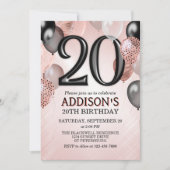 20誕生日バラ金ゴールドバルーン招待状 招待状 (正面)