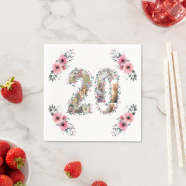 20誕生日フォトコラージガールピンク花白 スタンダードカクテルナプキン