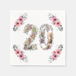 20誕生日フォトコラージガールピンク花白 スタンダードカクテルナプキン