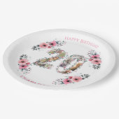 20誕生日フォトコラージピンクフラワーガールホワイト ペーパープレート (アングル)