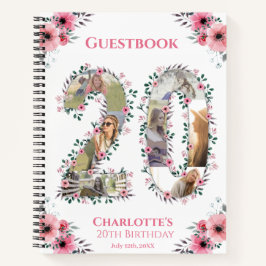 20誕生日フォトピンクフラワーホワイトゲストブック ノートブック