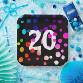 20誕生日レインボードットオンブラック紙プレート ペーパープレート (パーティー)