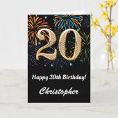 20誕生日レインボー花火ブラック&金ゴールド カード (黄色い花)
