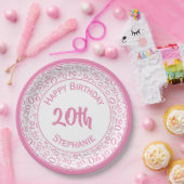 20誕生日乱数パターン20ピンク/白 ペーパープレート (パーティー)