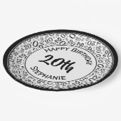 20誕生日乱数パターン20黒/白 ペーパープレート (アングル)