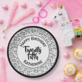 20誕生日乱数パターン25黒/白 ペーパープレート (パーティー)