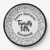 20誕生日乱数パターン25黒/白 ペーパープレート (正面)