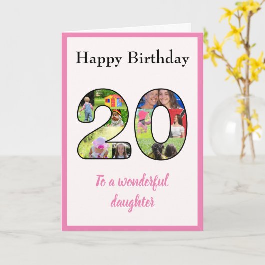 20誕生日写真コラージュドーターおもしろい記念物 カード (黄色い花)