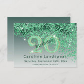 20誕生日向け落ちるグリーングリッター セーブザデート (正面/裏面)