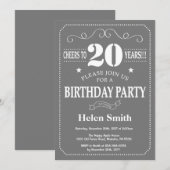 20誕生日招待状グレーアンドホワイト 招待状 (正面/裏面)