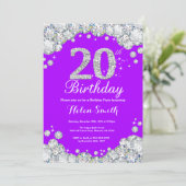 20誕生日招待状パープルとシルバーダイヤモンド 招待状 (スタンド正面)