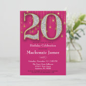 20誕生日招待状ピンク金ゴールドダイヤモンド大人 招待状 (スタンド正面)