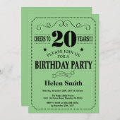 20誕生日招待状ブラック&グリーン 招待状 (正面/裏面)