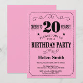 20誕生日招待状ブラック&ピンク 招待状 (正面/裏面)