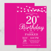 20誕生日招待状ホットピンク 招待状 (正面/裏面)