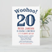 20誕生日招待状メンズネイビーブルー 招待状 (スタンド正面)