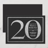 20誕生日招待状銀グリッターシャルボード 招待状 (正面/裏面)