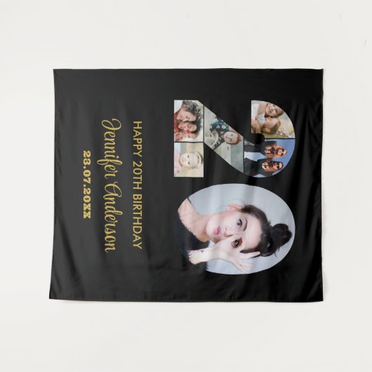 20誕生日番号20フォトコラージッモダンク タペストリー (正面(横))