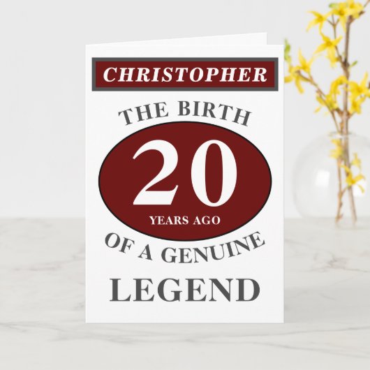 20誕生日赤い正規品の凡例あなたの名前を追加 カード (黄色い花)