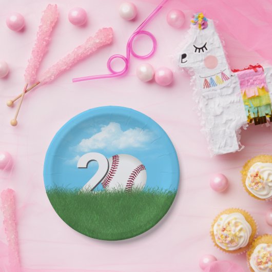 20誕生日野球inグリーングラス ペーパープレート (パーティー)