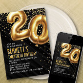 20誕生日金ゴールドブラック招待状 招待状