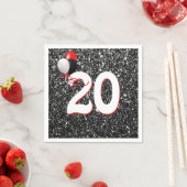 20誕生日風船オン黒グリッター スタンダードカクテルナプキン (インサイチュ)