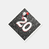20誕生日風船オン黒グリッター スタンダードカクテルナプキン (角)