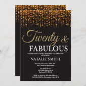 20誕生日20と素晴らしい金ゴールドグリッター 招待状 (正面/裏面)