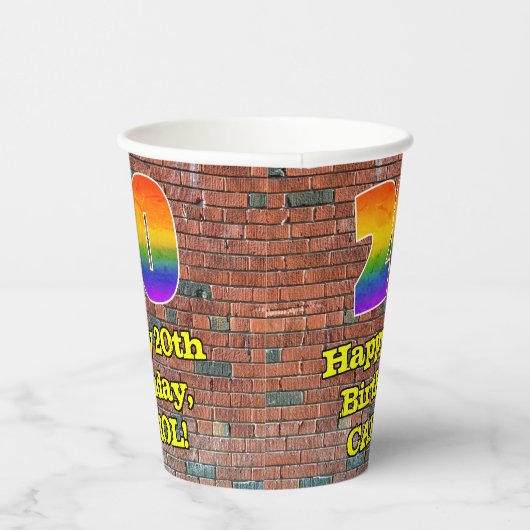 20誕生日:おもしろいグラフィティインスパイアレインボー20 紙コップ (右)