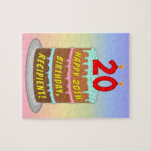 20誕生日:おもしろいケーキとキャンドル+名前をカスタムする ジグソーパズル (横)