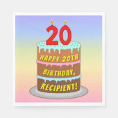 20誕生日:おもしろいケーキとキャンドル+名前をカスタムする スタンダードランチョンナプキン (正面)