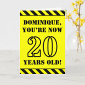 20誕生日:おもしろいステンシルスタイル文字、名前をカスタムする カード (黄色い花)